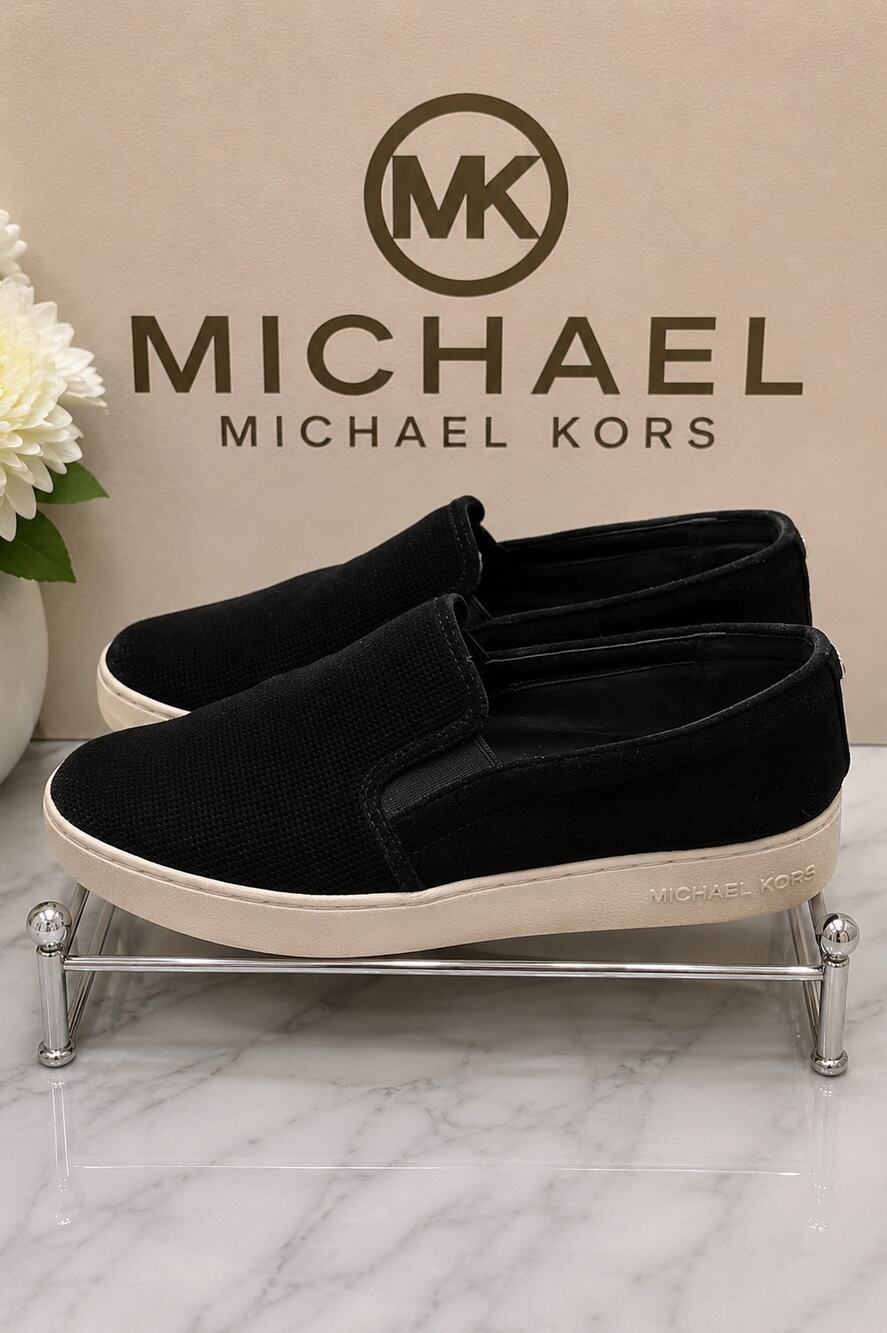 MICHAEL Michael Kors Black Slip-On Sneakers Leather Size 7.5